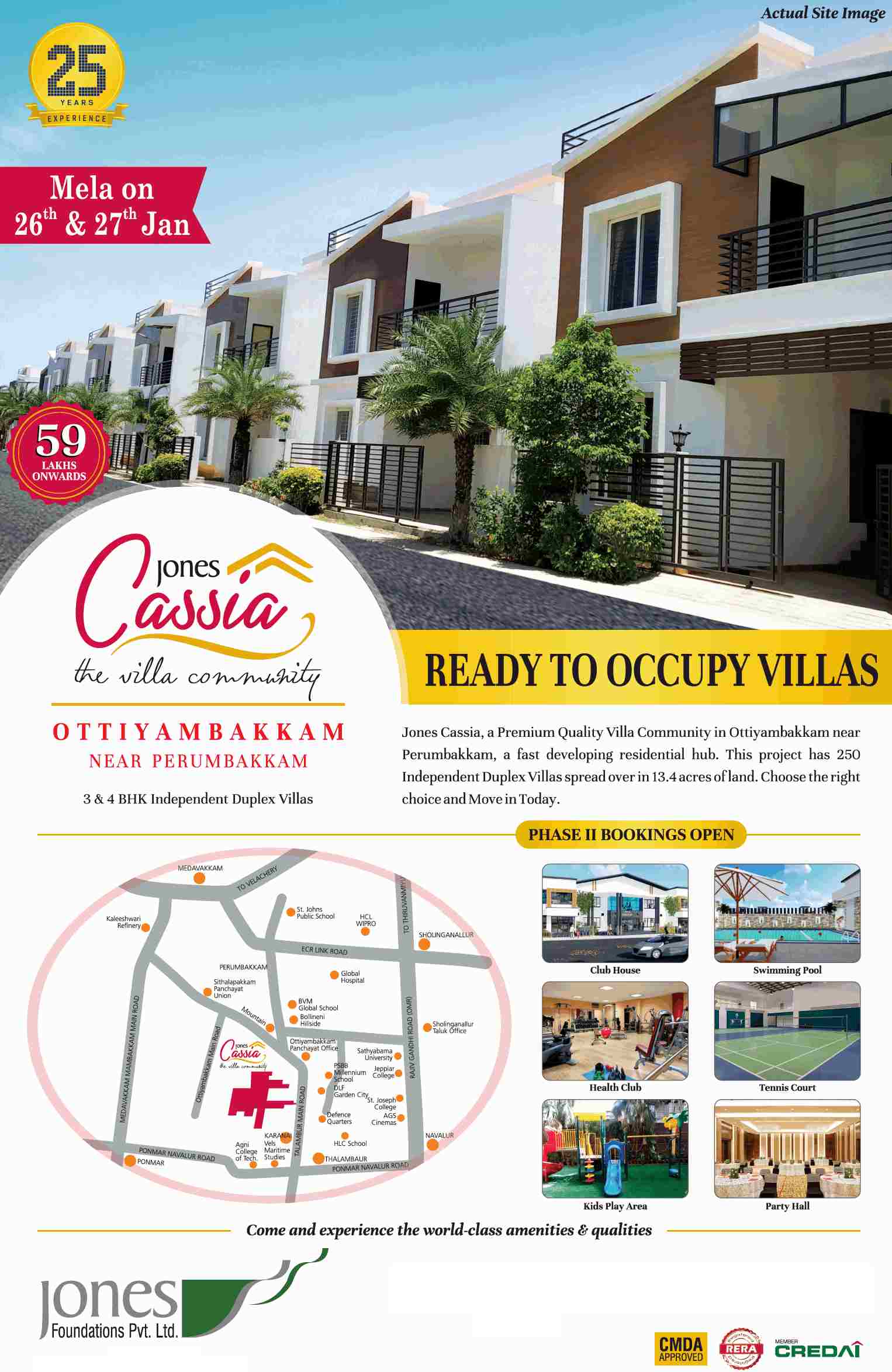 Book 3 & 4 BHK independent duplex villas at Jones Cassia in Chennai